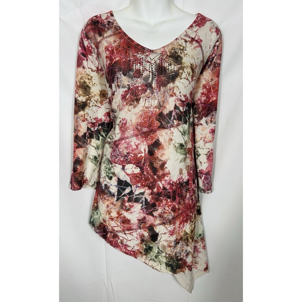 One‎ world Womens Tunic Top Size 1X Ethereal Boho Forest Fairy Earthy Asymmetric